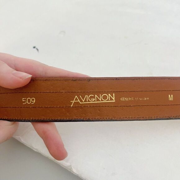 Avignon Vintage Cognac Brown Leather Gold Studded Belt Size M Western Boho - Picture 3 of 7